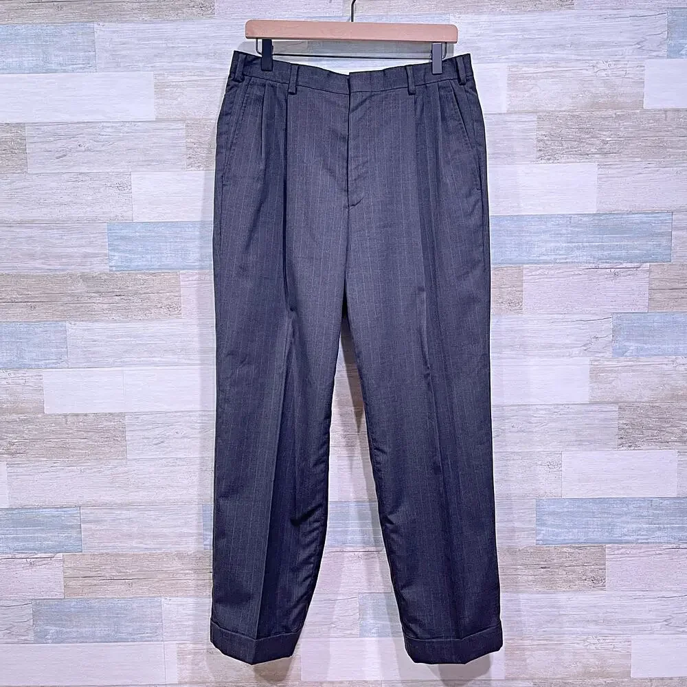Brooks Brothers Brooksease Wool Suit Gray Stripe Mens 42R Pleated Pants 33W